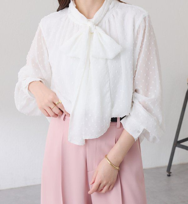  「楊柳ドットジャガードボウタイブラウス」|シャツ・ブラウス|オフホワイト