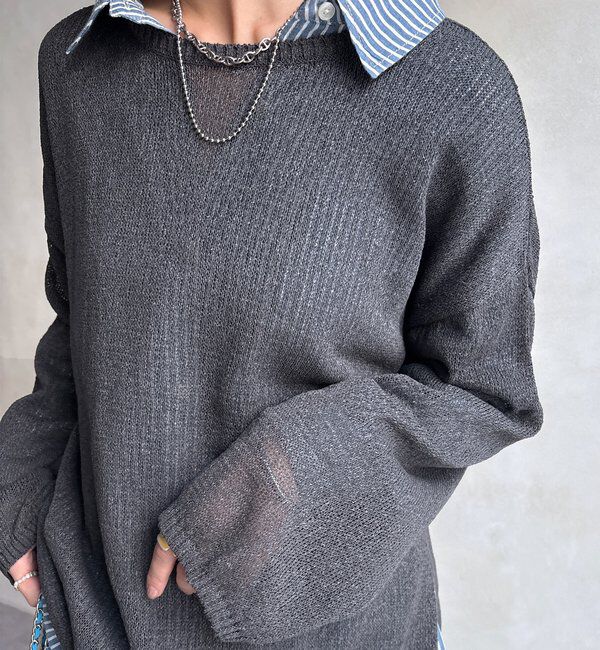  「ペーパーヤーンプルオーバー」|ニット・セーター|チャコールグレー