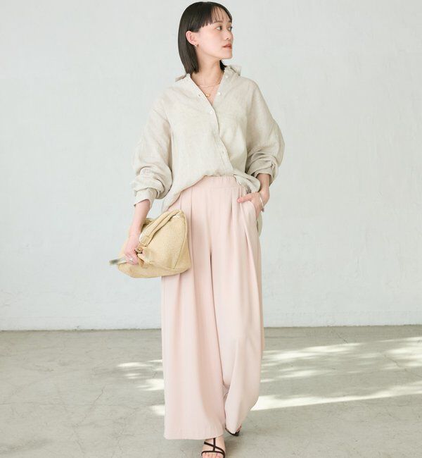  「【ウォッシャブル】【シーズンレスで使える】タックワイドスラックス」|チノ|