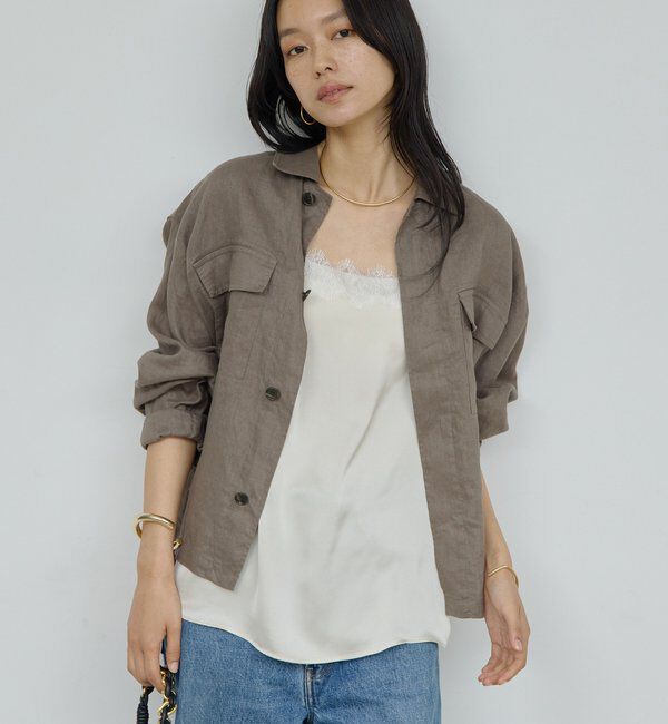  「リネンミリタリーシャツブルゾン」|ベスト・ジレ|カーキ