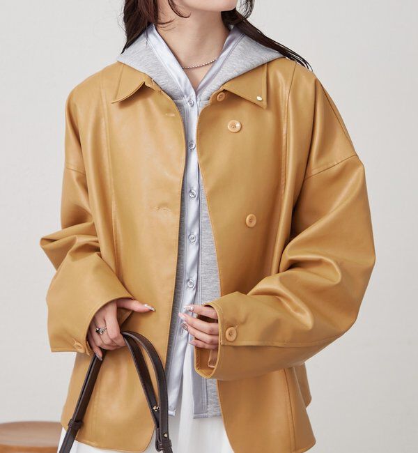  「レザーシャツジャケット」|ブルゾン・スタジャン|キャメル