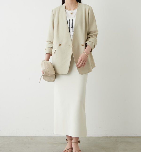  「麻調合繊ノーカラージャケット」|テーラードジャケット|