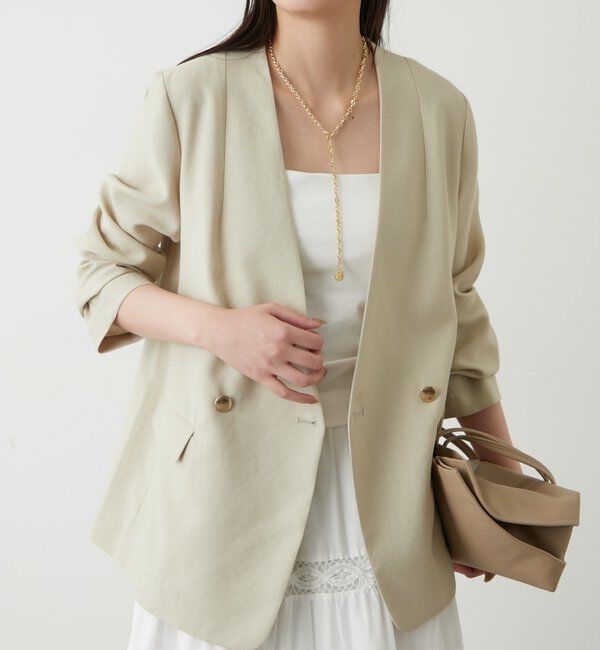  「麻調合繊ノーカラージャケット」|テーラードジャケット|