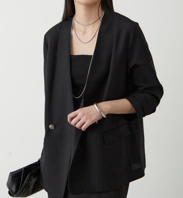  「麻調合繊ノーカラージャケット」|テーラードジャケット|
