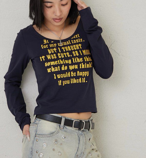  「【WEB限定】フレーズロゴトップス」|Tシャツ・カットソー|ネイビー