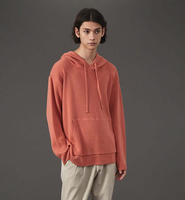 ABAHOUSE「フルニードル リラックス プルオーバー ニット パーカー」|ニット・セーター|サーモンピンク