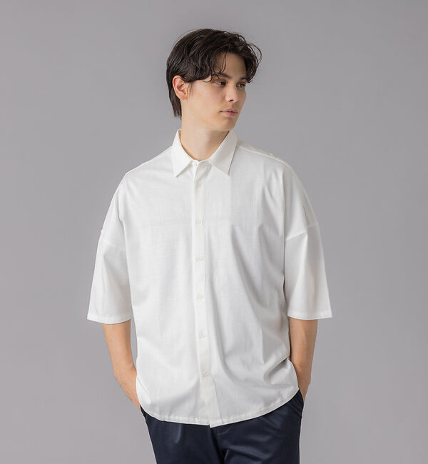 ABAHOUSE「【シルケット天竺 】ドロップショルダー 半袖シャツ」|シャツ・ブラウス|ホワイト