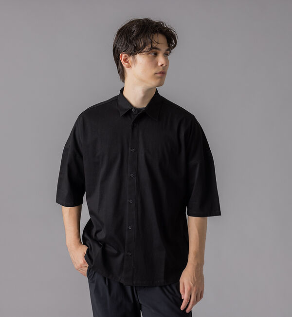 ABAHOUSE「【シルケット天竺 】ドロップショルダー 半袖シャツ」|シャツ・ブラウス|ブラック