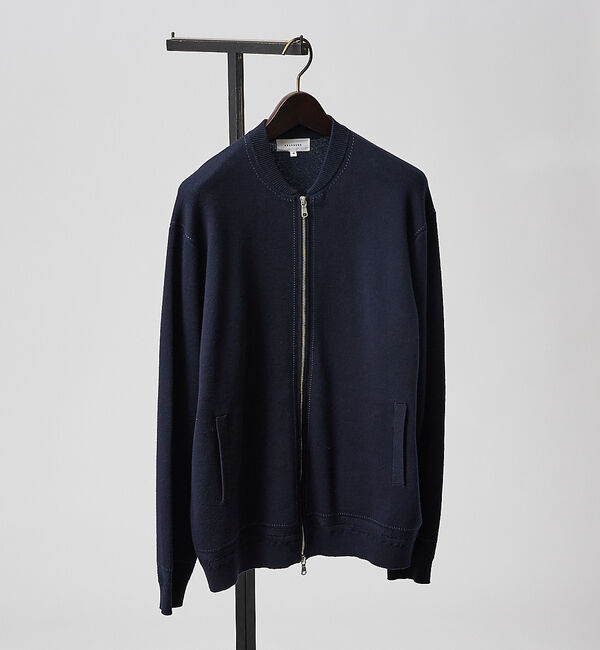 ABAHOUSE「【ニットスウェット】ハイショクステッチ ニットブルゾン/ クルーカーディガン」|ニット・セーター|ネイビー