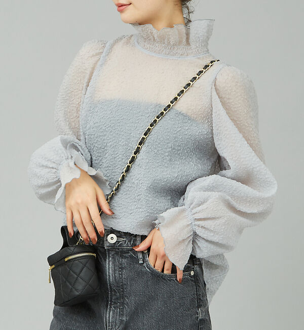 Rouge vif「ハイネックフリルシアーブラウス」|シャツ・ブラウス|サックスブルー