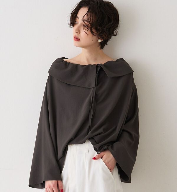 Rouge vif「オーバーカラー変形 テントラインブラウス」|シャツ・ブラウス|チャコールグレー