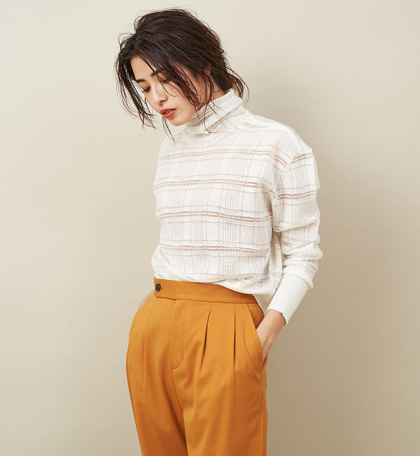 qualite「チェックモヘアニットプルオーバー」|ニット・セーター|ホワイト
