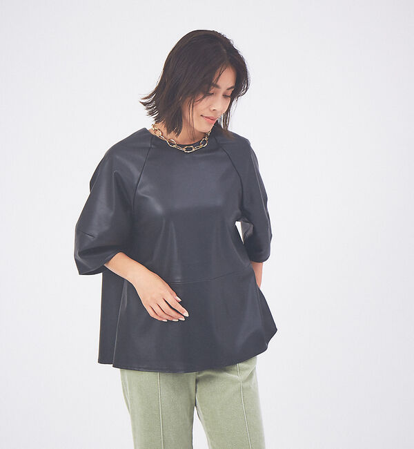 qualite「エコレザーブラウス」|シャツ・ブラウス|ブラック