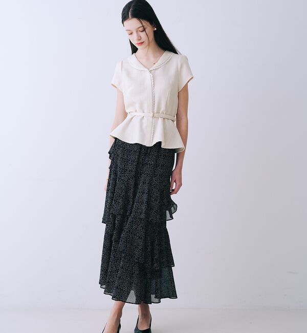 SELFIST「ツイードベルト付半袖ペプラムブラウス【予約】」|シャツ・ブラウス|