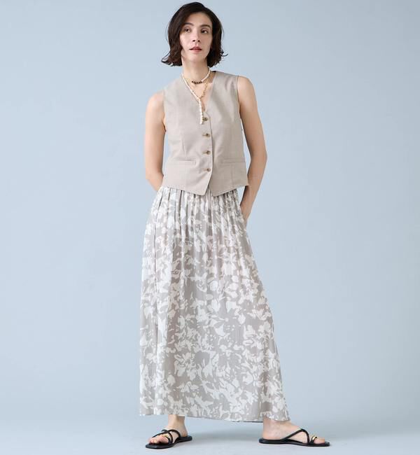 Liesse「強撚割繊フラワープリントギャザーロングスカート」|スカート|