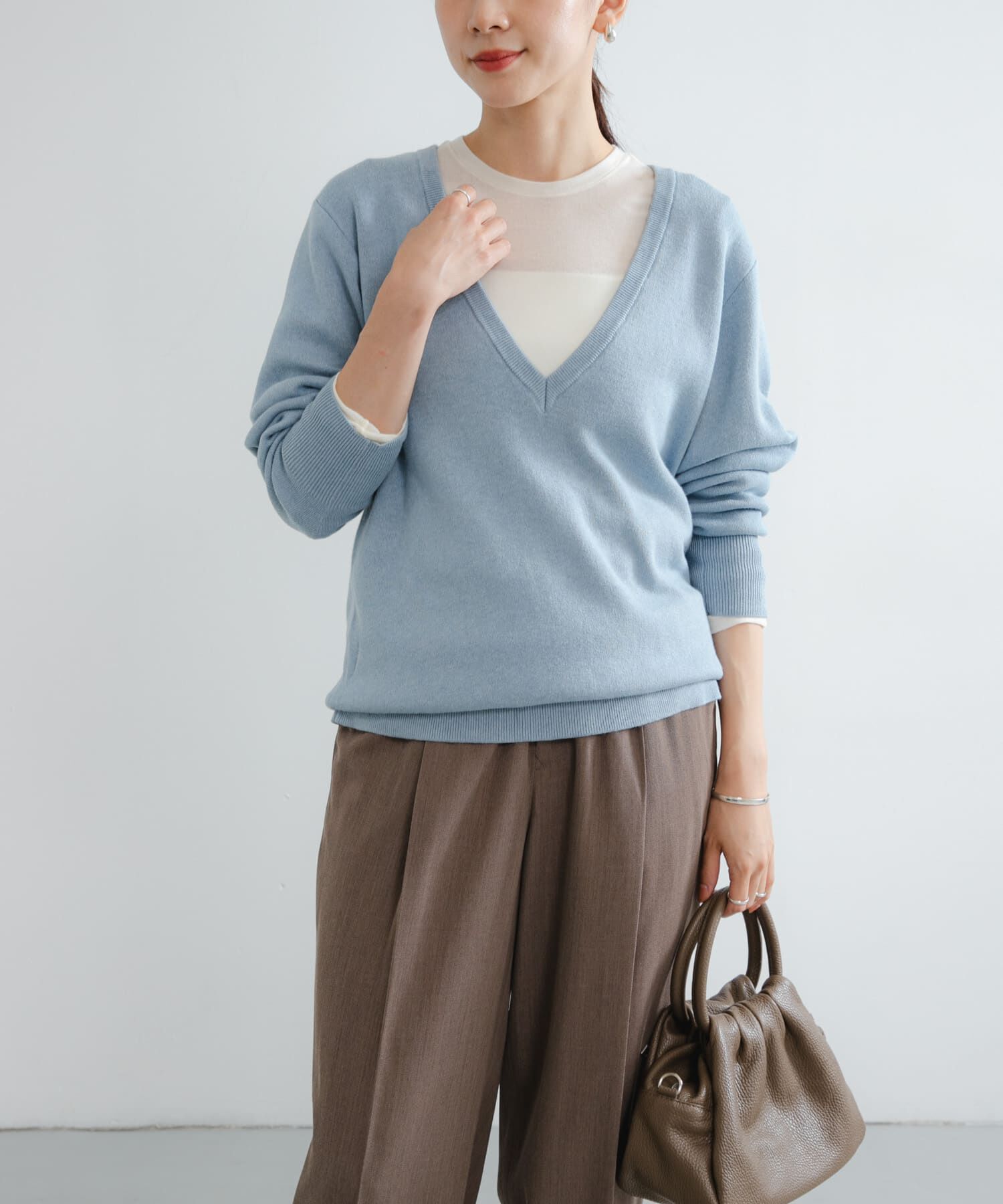 URBAN RESEARCH「new basic　カシミヤコットンVネックチュニックニット」|チュニック|ブルー系その他