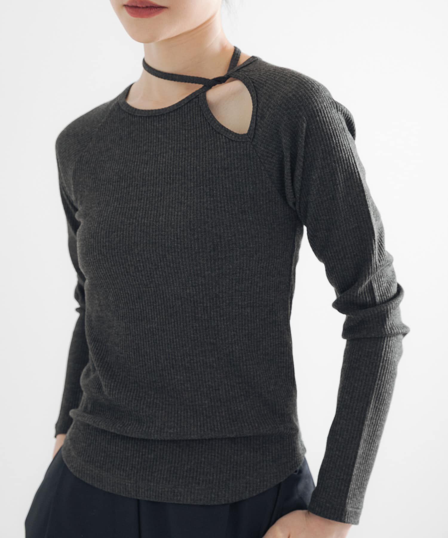 URBAN RESEARCH「カットアウトリブトップス」|Tシャツ・カットソー|チャコールグレー