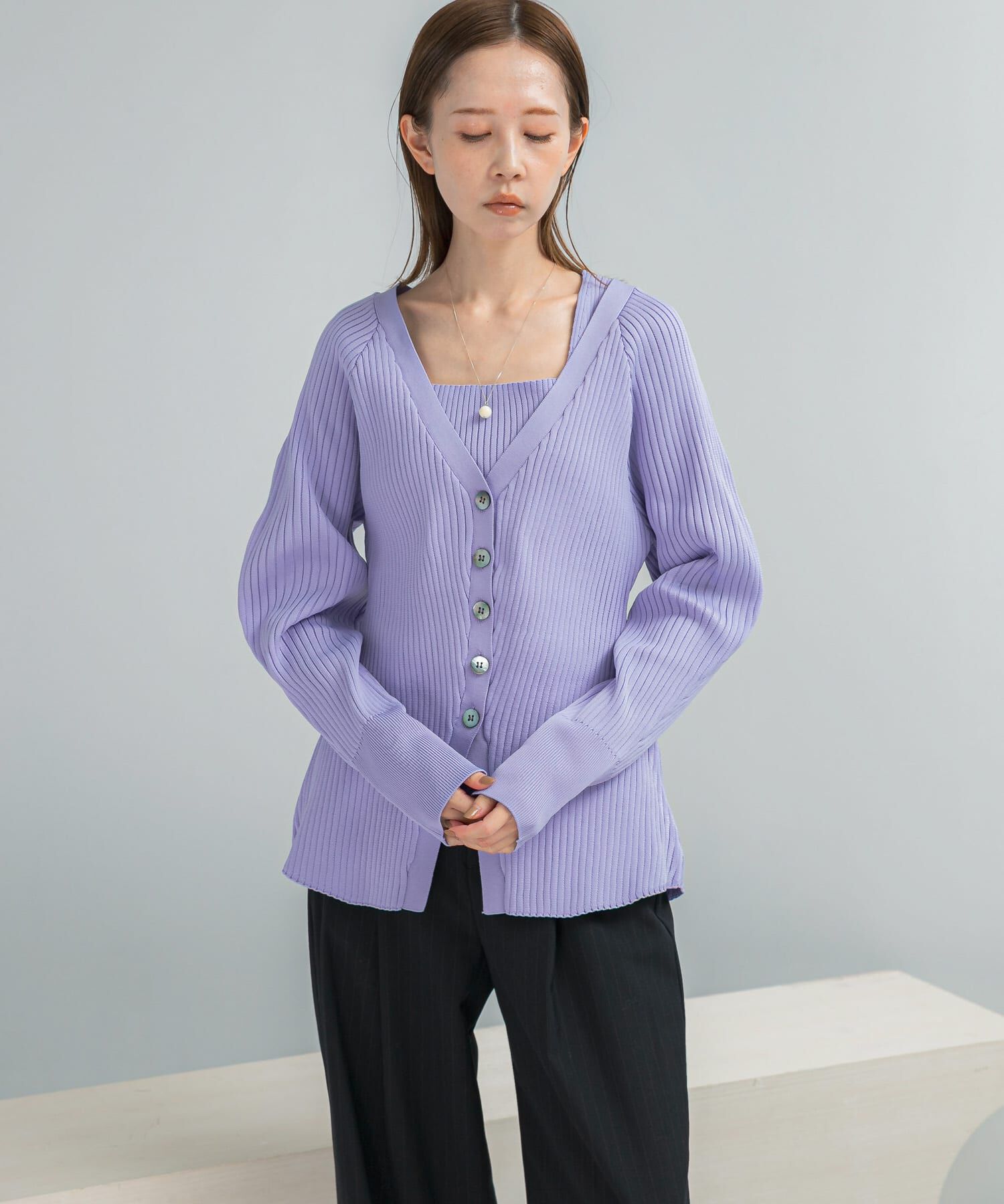 URBAN RESEARCH ROSSO「ELENDEEK　SILHOUETTE ENSEMBLE KT」|カーディガン|ラベンダー