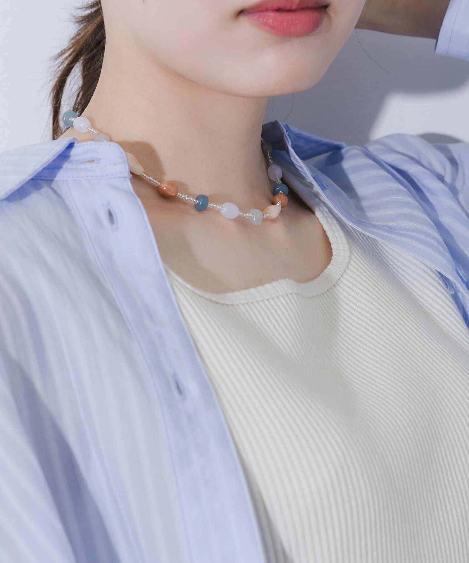 SMELLY「ステンレスビーズカラーガラスネックレス」|ネックレス|