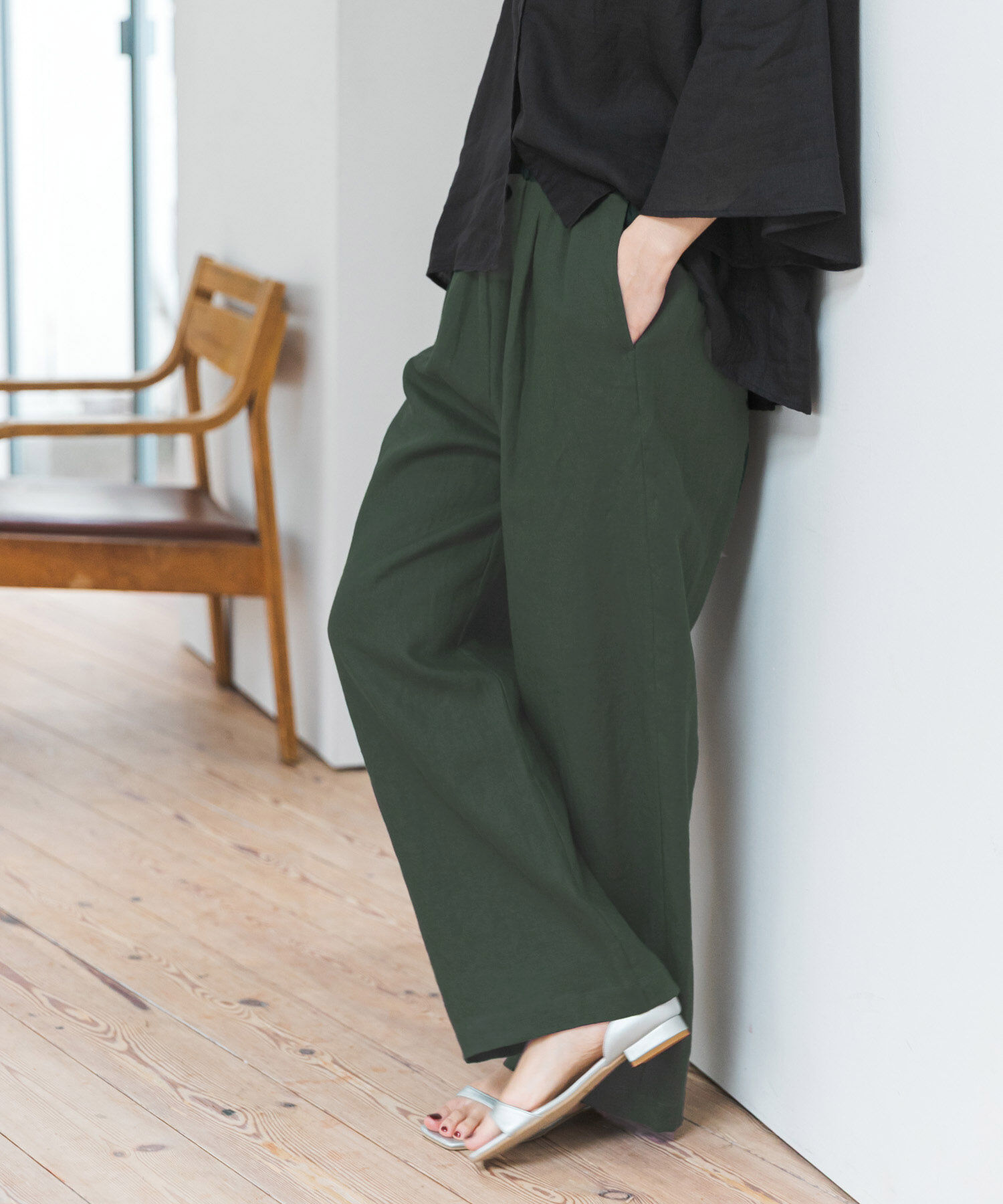 URBAN RESEARCH DOORS「リネンイージーパンツ」|その他|グリーン