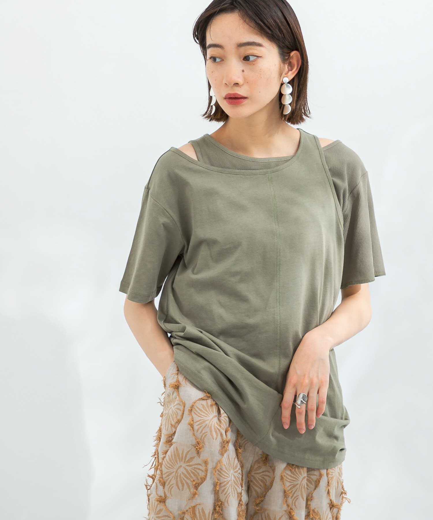  「アシメレイヤードTシャツ」|Tシャツ・カットソー|