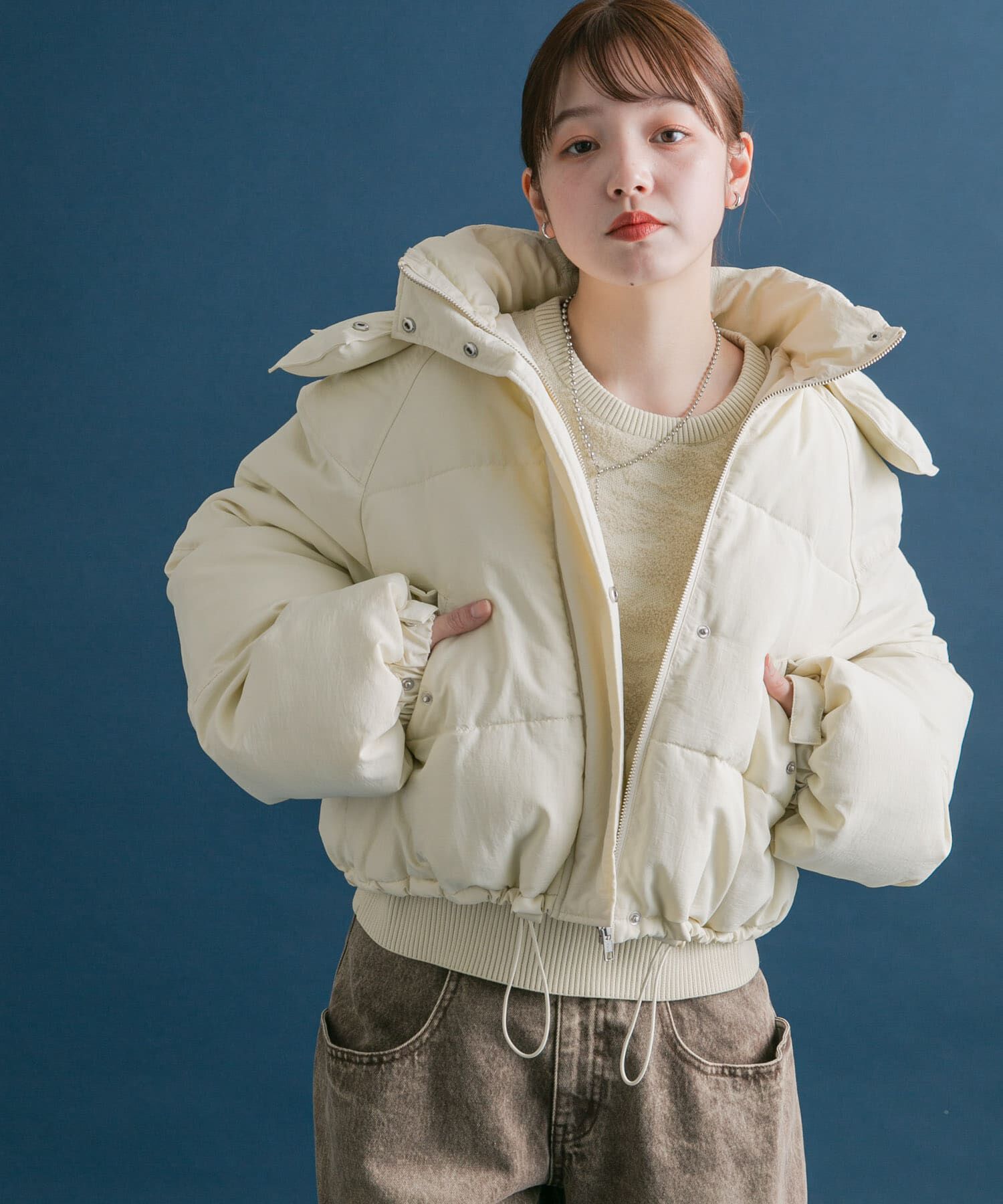  「ショート中綿フードジャケット」|ダウン|