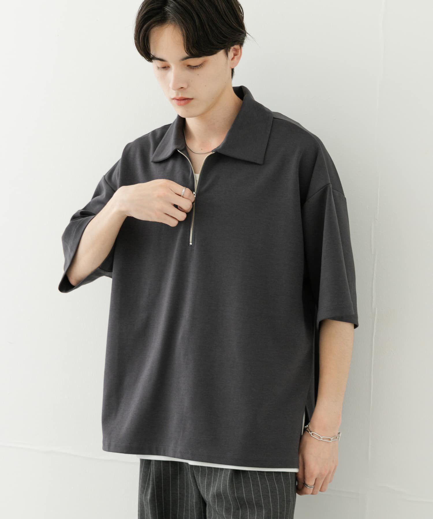 SENSE OF PLACE by URBAN RESEARCH「『ユニセックス』ダンボールポンチハーフジップショートスリーブTシャツ」|Tシャツ・カットソー|