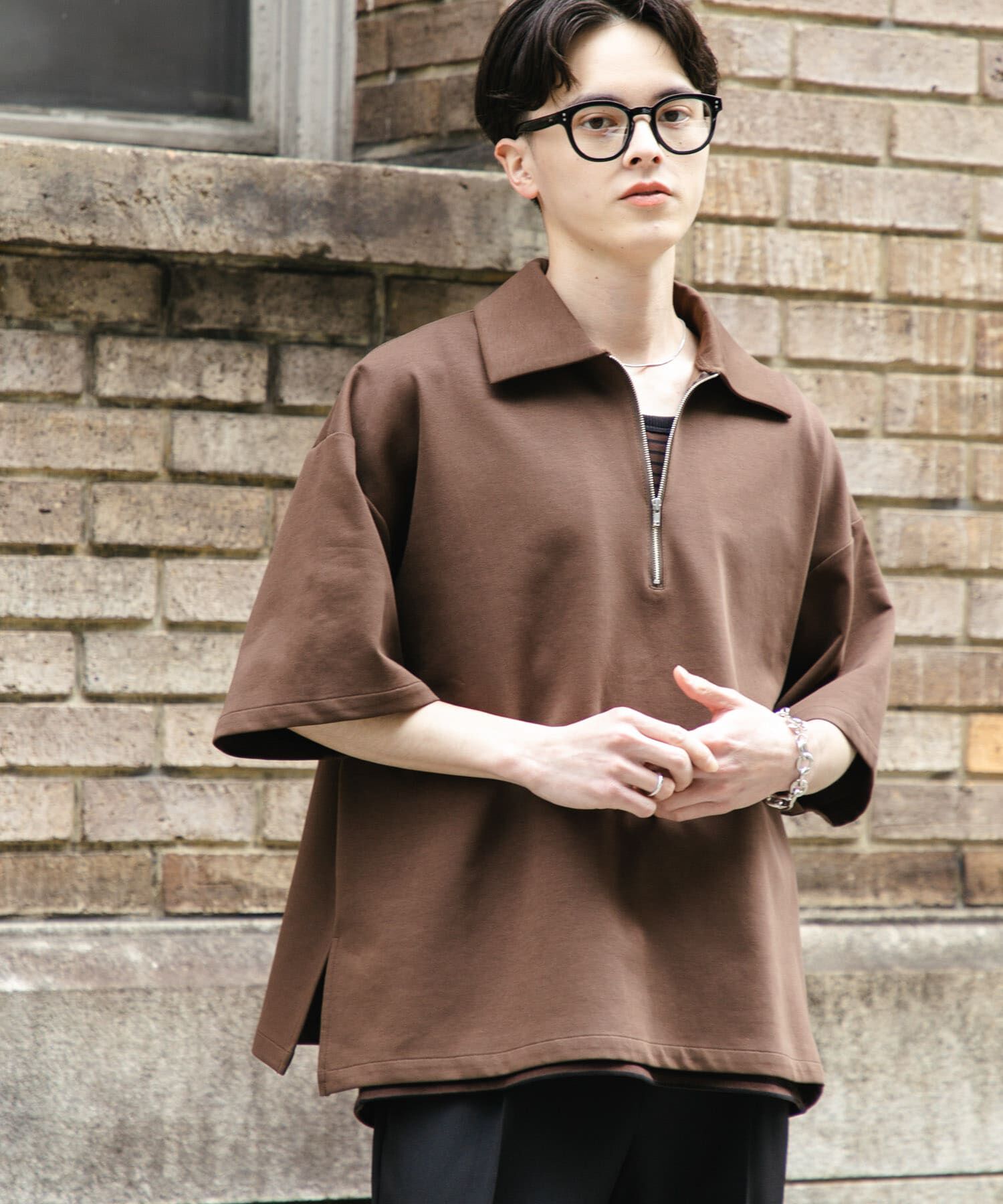 SENSE OF PLACE by URBAN RESEARCH「『ユニセックス』ダンボールポンチハーフジップショートスリーブTシャツ」|Tシャツ・カットソー|