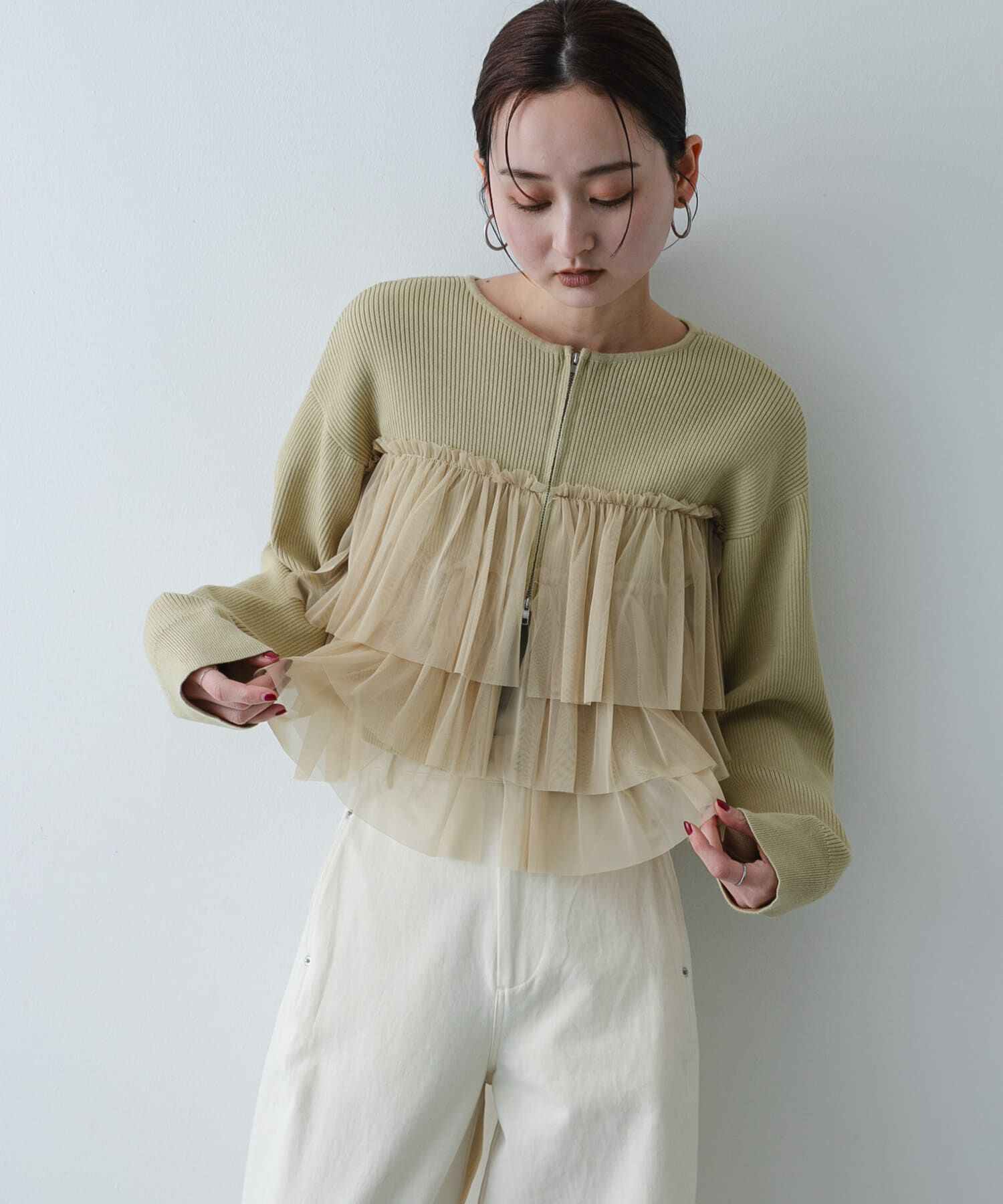 SENSE OF PLACE by URBAN RESEARCH「『洗濯可』ダブルジップフリルニットカーディガン」|ニット・セーター|