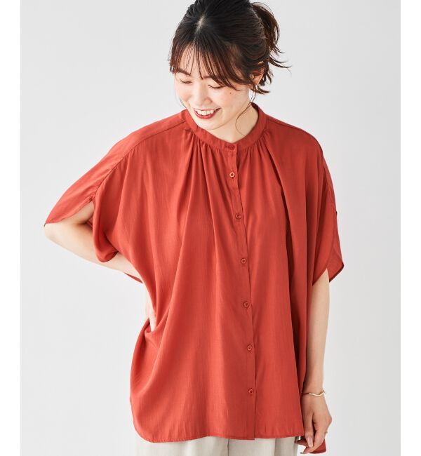le.coeur blanc「《WEB限定アイテム》フロントボタンフレアギャザーブラウス」|シャツ・ブラウス|レッド