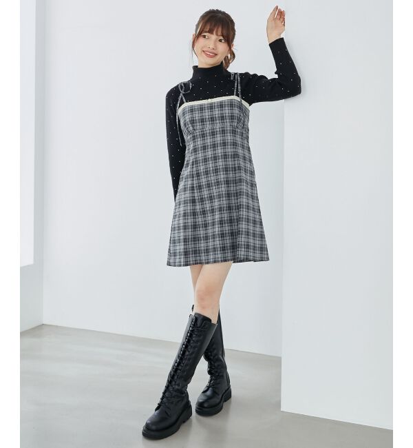 MAJESTICLEGON「ローズモチーフミニキャミワンピース」|ワンピース|ブラック柄