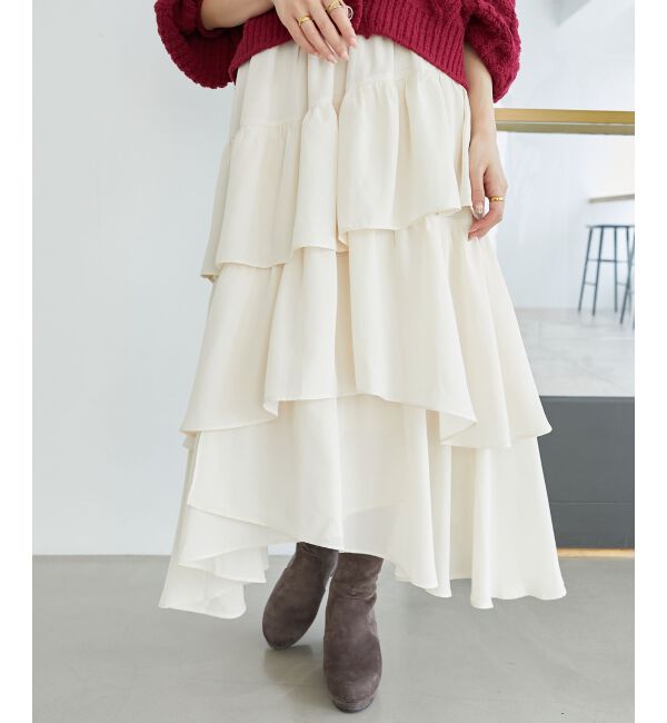 MAJESTICLEGON「エアリーイレヘムティアードスカート」|スカート|アイボリー