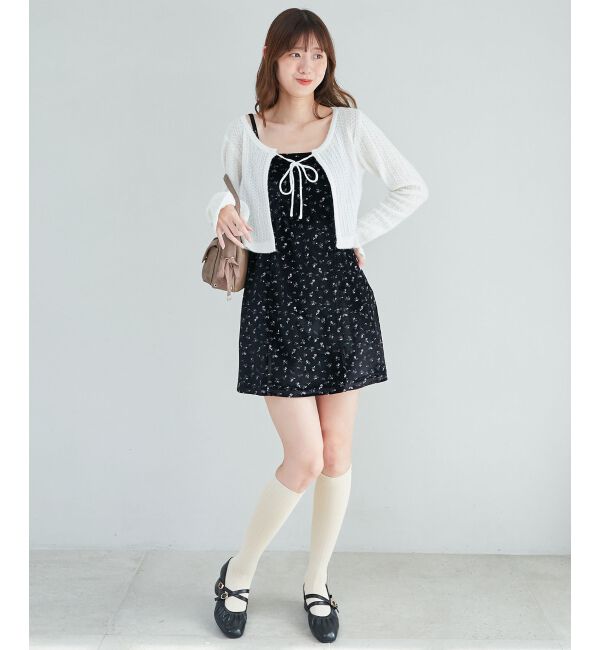 MAJESTICLEGON「カーデセットミニキャミワンピース」|ワンピース|ブラック柄