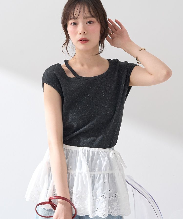 earth music&ecology「カットデザインフレンチスリーブプルオーバー」|Tシャツ・カットソー|Black