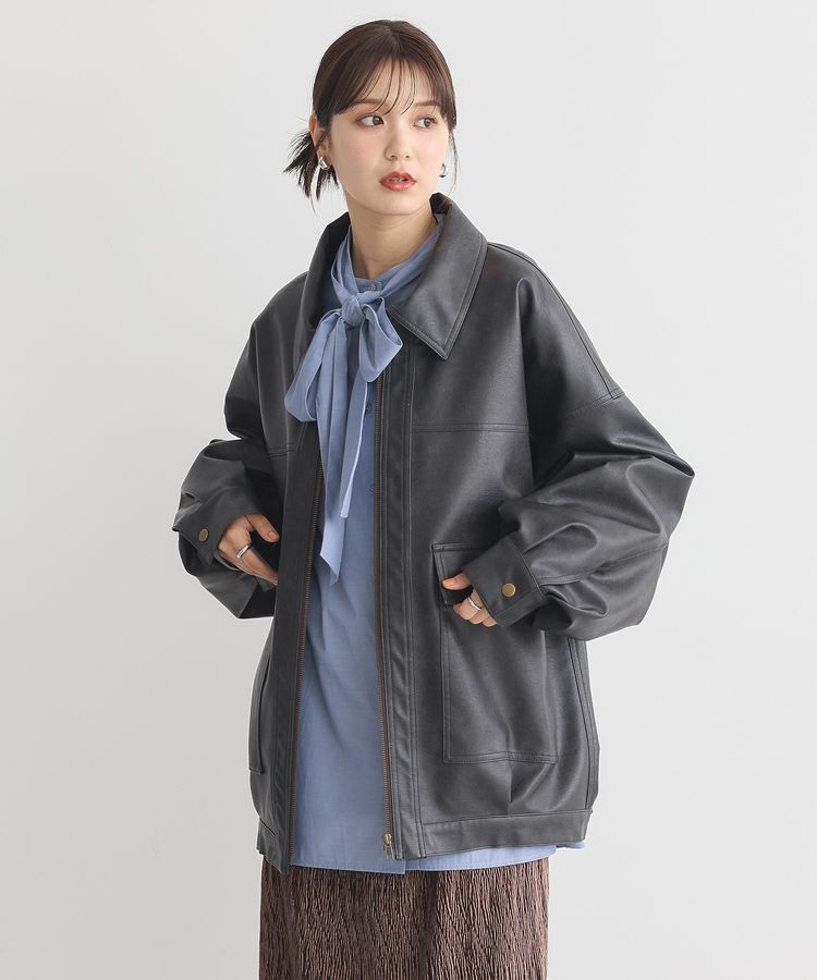 earth music&ecology「フェイクレザージップジャケット」|ブルゾン・スタジャン|