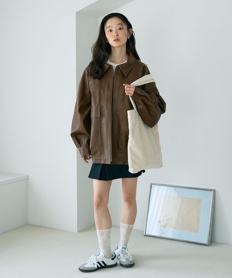 earth music&ecology「フェイクレザージップジャケット」|ブルゾン・スタジャン|