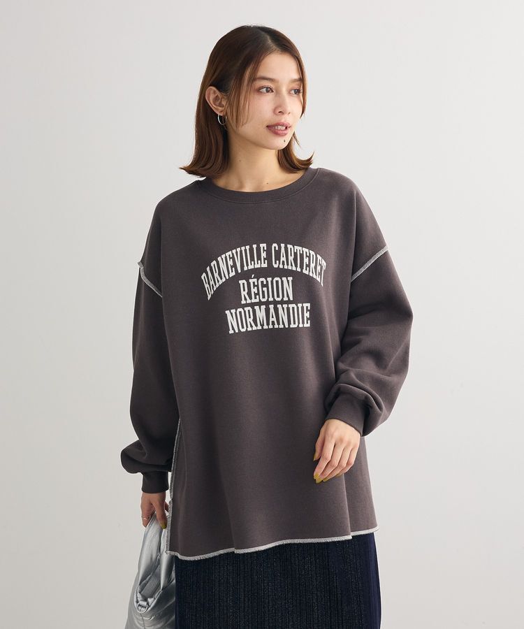 Green Parks「裏起毛配色ステッチロゴチュニック」|スウェット・ジャージ|Dark Gray