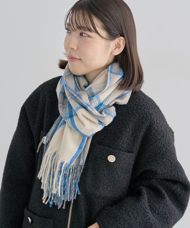 Green Parks「カシミヤライクチェックストール」|ストール|Sax