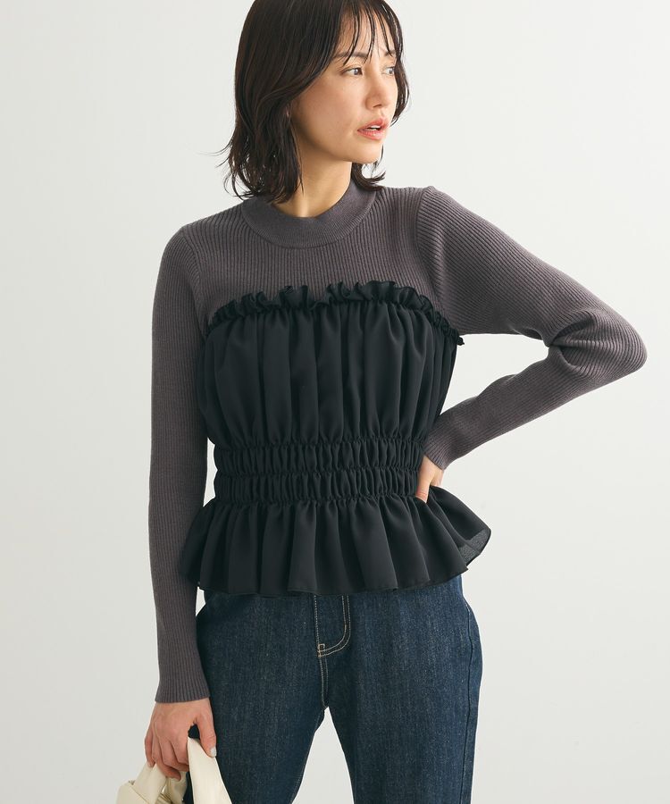 Green Parks「・swing by ビスチェレイヤーハイネックニット」|ニット・セーター|Charcoal Gray