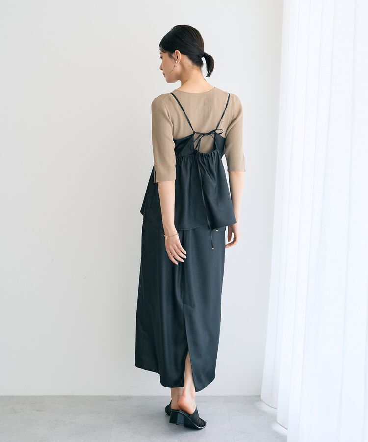 YECCA VECCA「シャイニーロングスカート」|タイト|