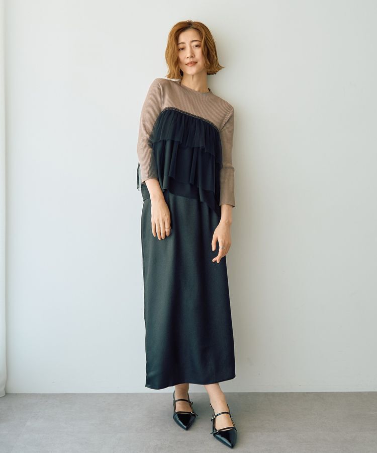 YECCA VECCA「シャイニーロングスカート」|タイト|