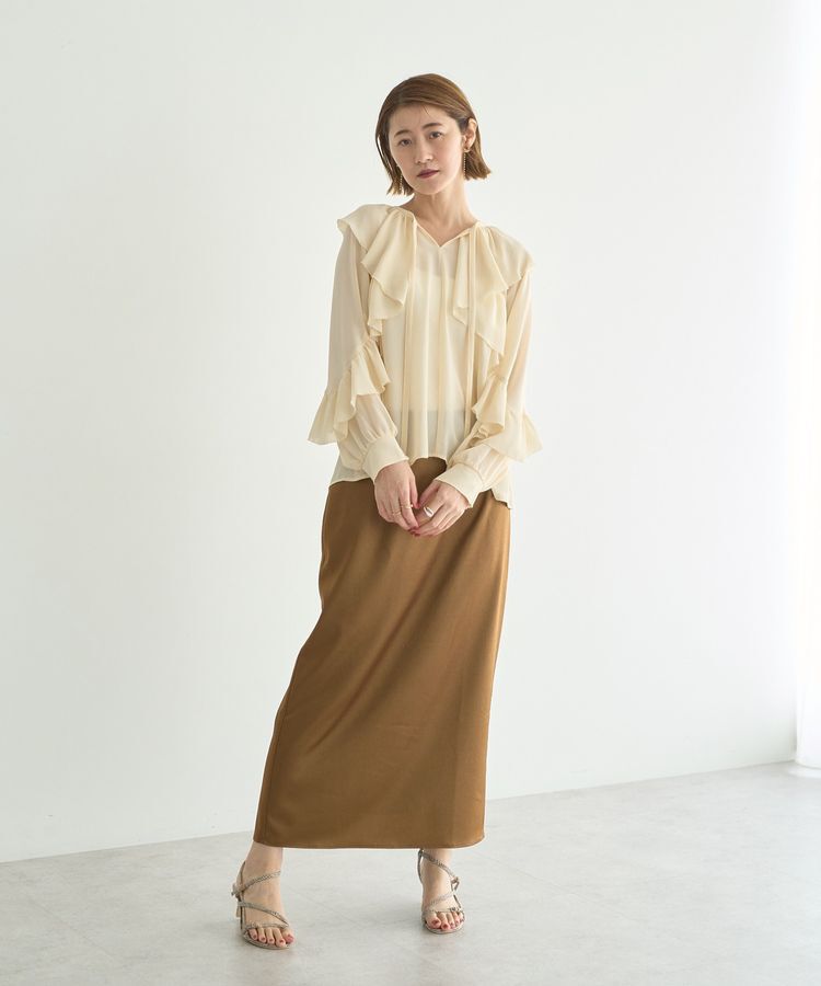 YECCA VECCA「シャイニーロングスカート」|タイト|