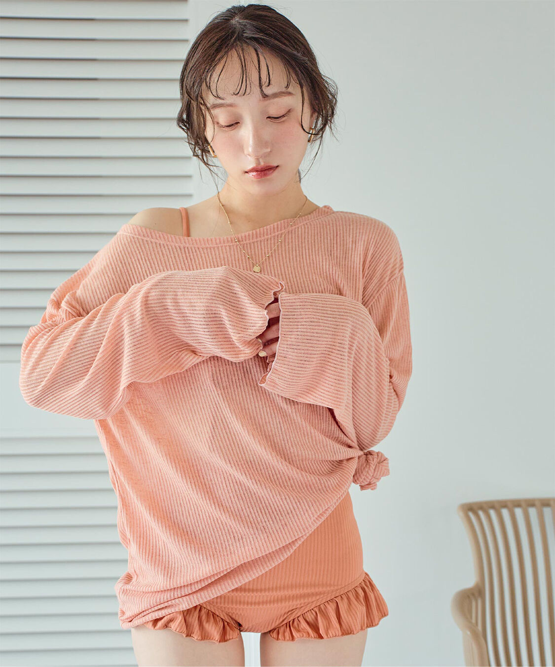 SEA DRESS「シアートップス付ビキニ/セット水着」|ビキニ|ピンク/オレンジ