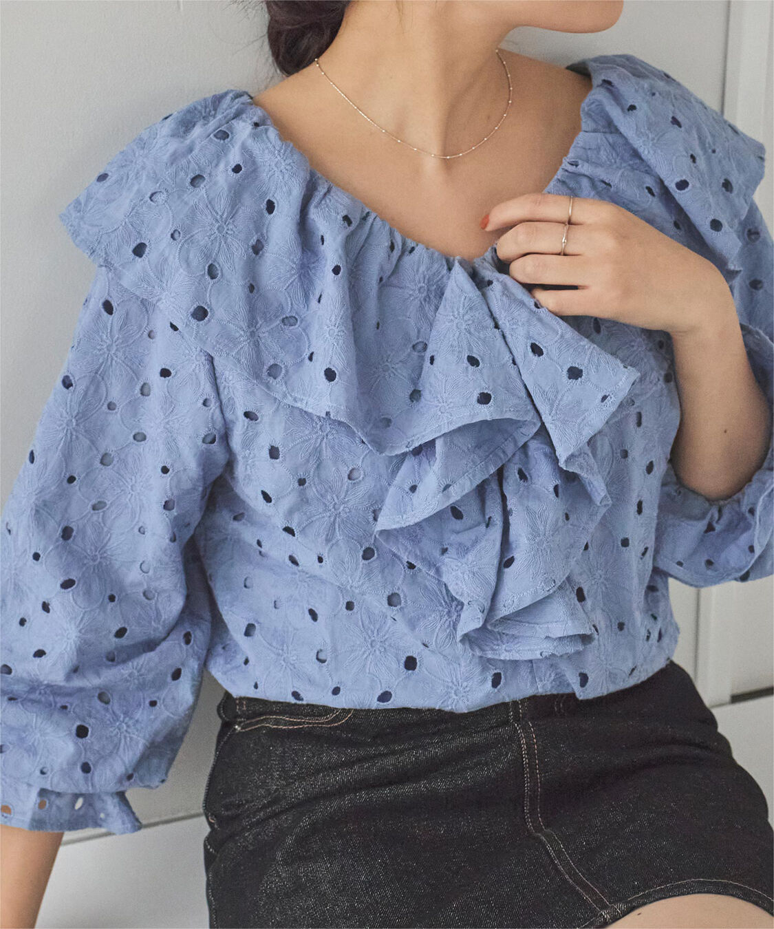 titivate「コットンレースフリルブラウス」|シャツ・ブラウス|ブルー