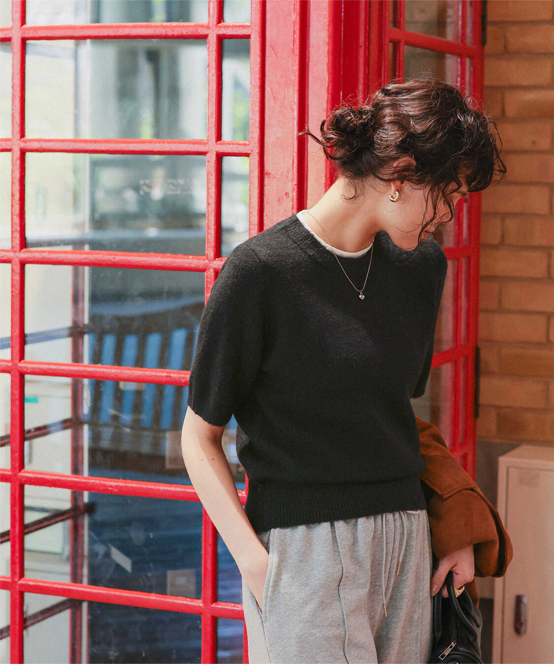 titivate「レイヤードデザインふわっとタッチハーフスリーブニット」|ニット・セーター|