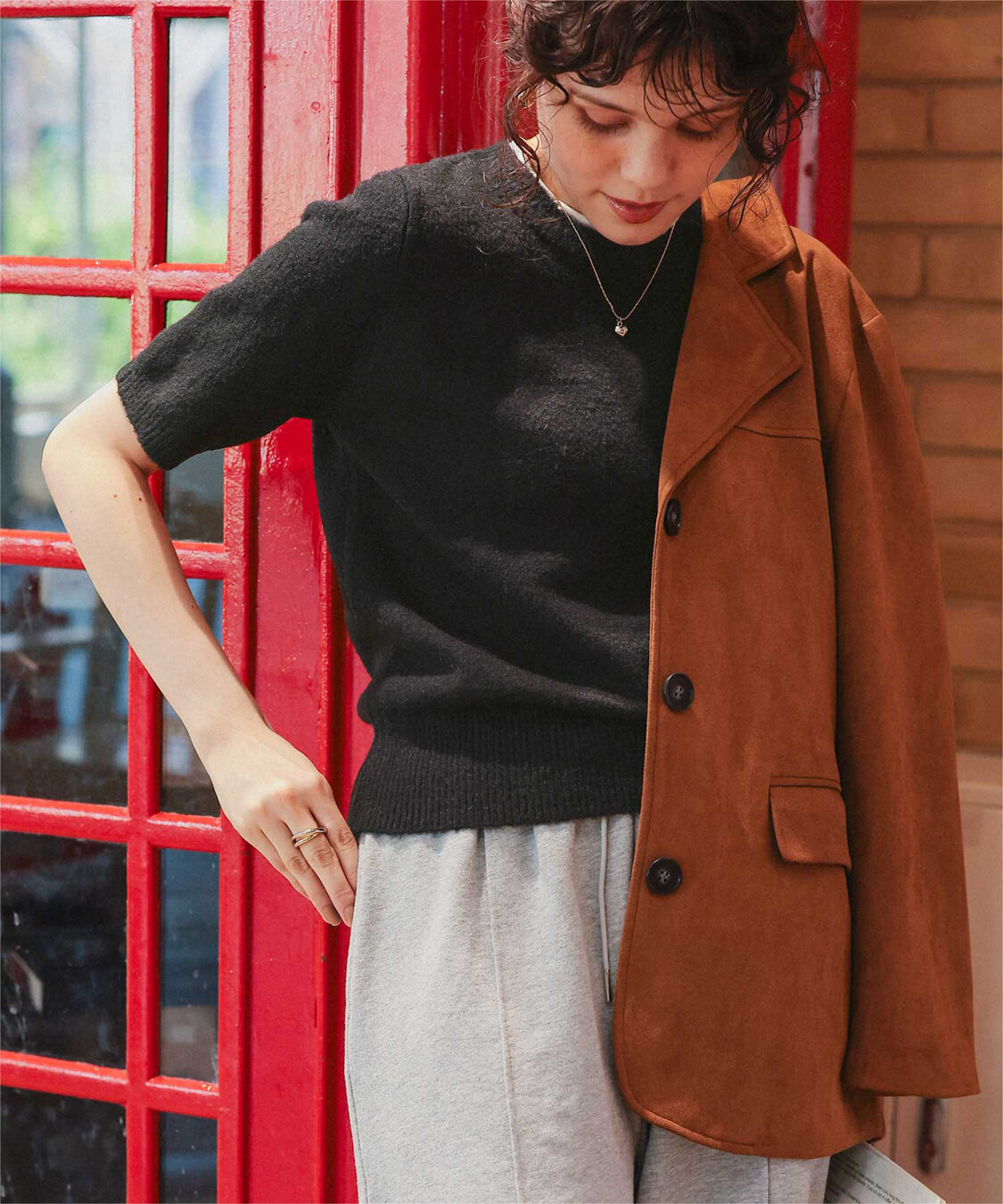 titivate「レイヤードデザインふわっとタッチハーフスリーブニット」|ニット・セーター|