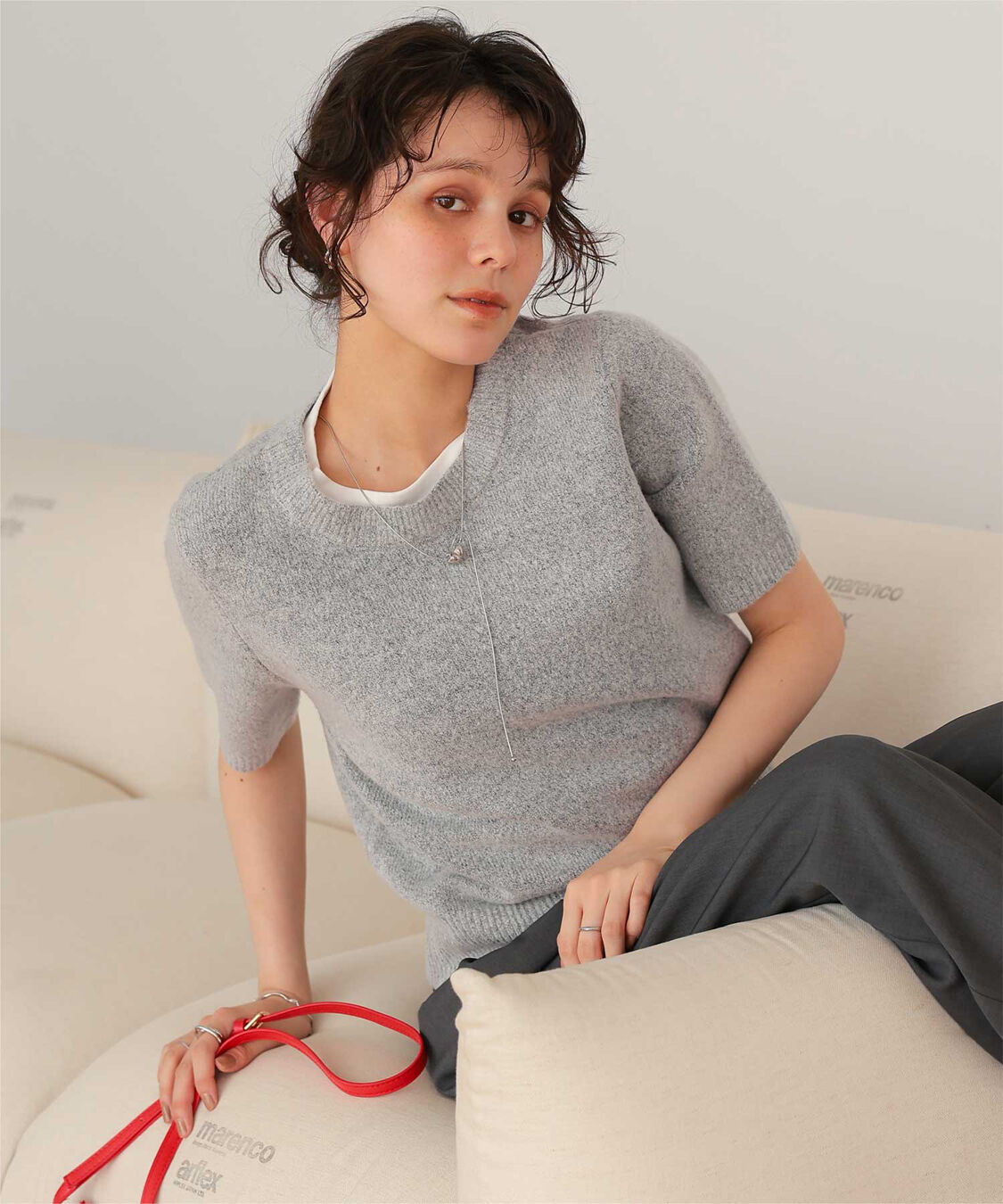 titivate「レイヤードデザインふわっとタッチハーフスリーブニット」|ニット・セーター|