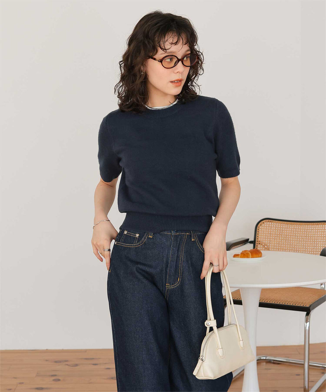 titivate「レイヤードデザインふわっとタッチハーフスリーブニット」|ニット・セーター|