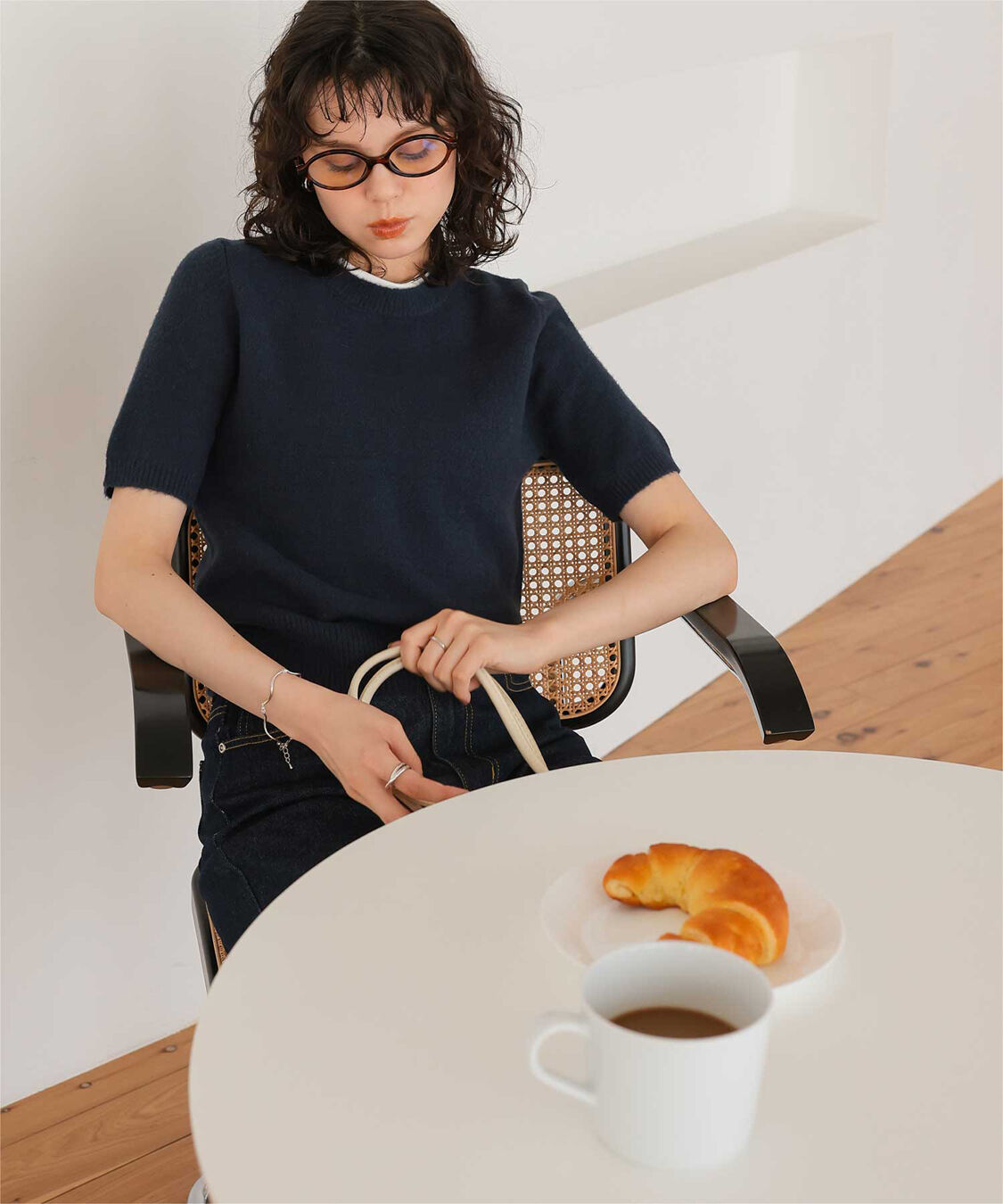 titivate「レイヤードデザインふわっとタッチハーフスリーブニット」|ニット・セーター|