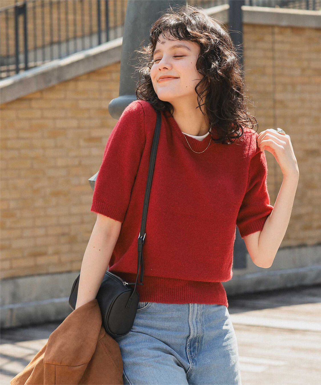 titivate「レイヤードデザインふわっとタッチハーフスリーブニット」|ニット・セーター|